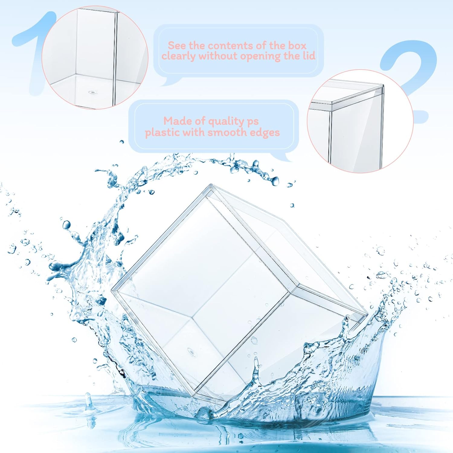 JOLUCE 透明アクリルボックス 蓋付き プラスチック クリア アクリル スクエア キューブ アクリル ディスプレイボックス 収納