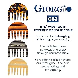 Giorgio G63 Wide Tooth Detangling Hair Comb, Pocket and Travel Comb for Thick Hair - Handmade, Saw-Cut, and Polished for Wet and Dry Everyday Care