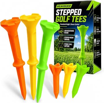 Stepped Golf Tees, 110 Count Plastic Golf Tees with 4-Prong Top,Mix Color 70 x 3-1/4" & 40 x 1-1/2",Fixed Height Golf Tees for Golf Training and Driving Range