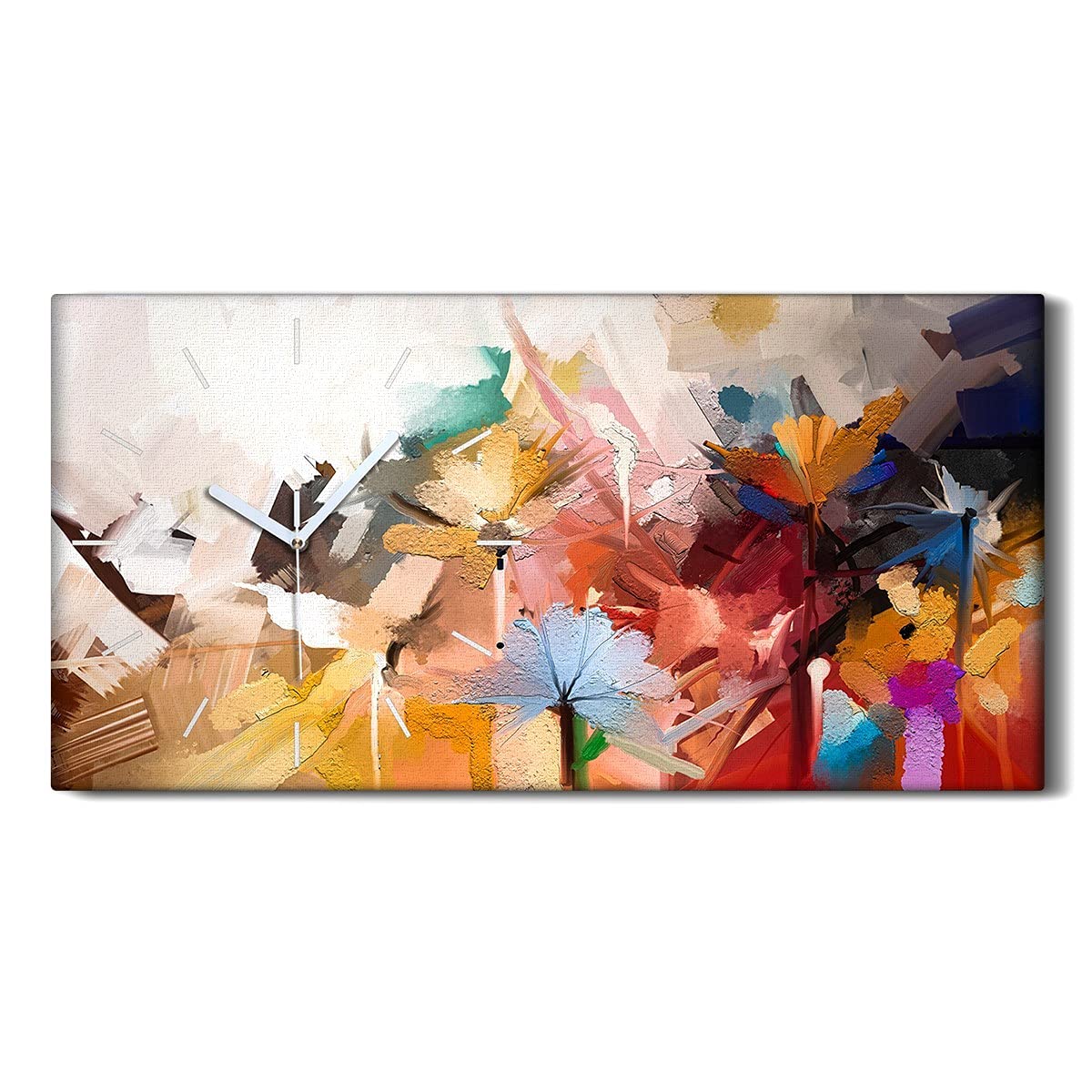 Horloge sur toile 60x30cm fleurs abstraites pour decoration salon moderne