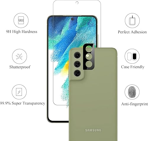 Miniatura 2 de Ailun Protector de pantalla de vidrio para Galaxy S21fe Paquete de 3 + 2 unidades de lente de cámara de vidrio templado para desbloqueo de huellas