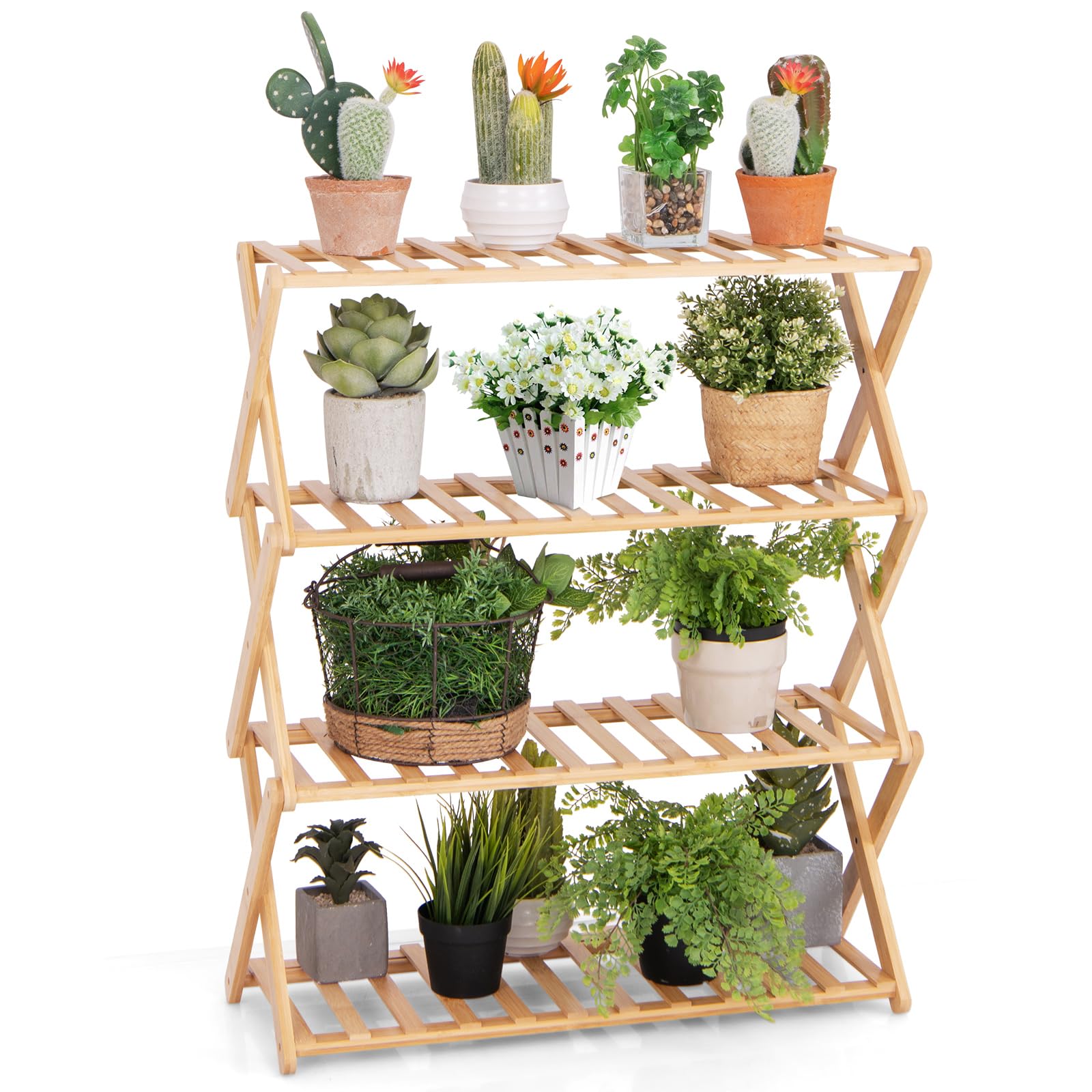 多肉植物棚　TB-BA4 Amazon.com: Giantex Bamboo Plant Stand Indoor, 4-Tier Folding