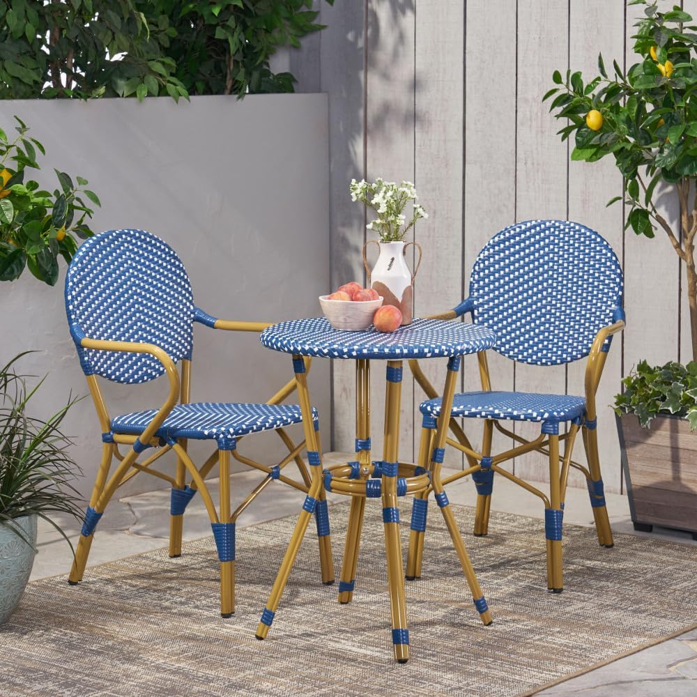 Outdoor French Bistro Set with PE Rattan and Aluminum Frame for Patio or Balcony Use