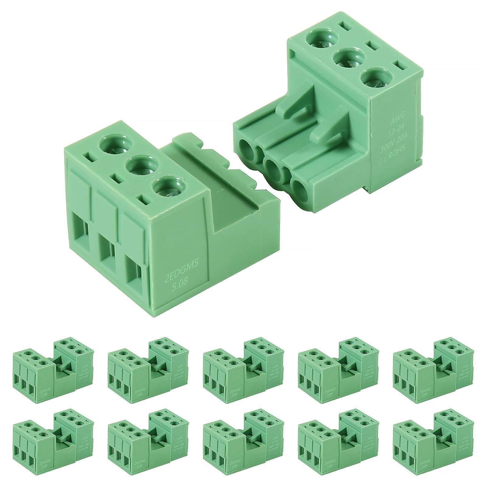 10 Sets 3 Pin Steckbare Klemmen 5.08mm Teilung PCB Mount Screw Klemmenblock PCB Schraubklemme Steckdosen-Panel-Montage zum Selbermachen