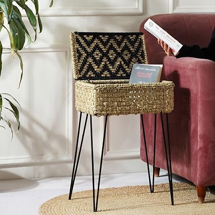 SIROHI Side Table with Storage Box | Skinny Sofa Table for Books, Snacks, Gin Bar | Living Room Corner Furniture | Organizer for Hallway, Entryway, Bedroom, Balcony
