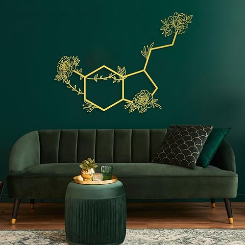 Miniatura 5 de Arte de pared de metal de serotonina, molécula de serotonina con flores, arte de metal de química biológica, decoración de pared de metal, arte