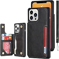 Vista 14 de iCoverCase Funda tipo cartera compatible con iPhone 13 Pro con tarjetero y correa para la muñeca, ranuras para tarjetas de piel sintética, función