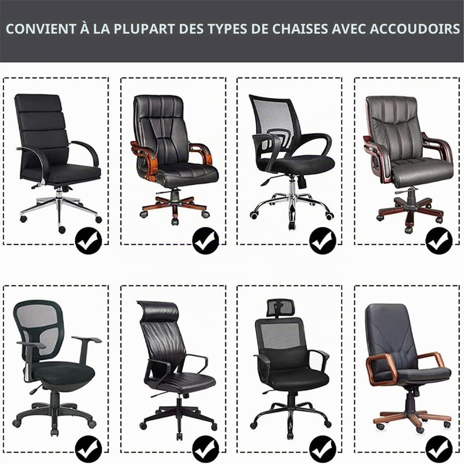 Housse de Chaise de Bureau avec Accoudoir Peluche Velours Couleur Unie,Housse pour Chaise Tissu élastique Amovible et Résistante pour Fauteuil de Bureau Rotatif Chaise,Noir - XL