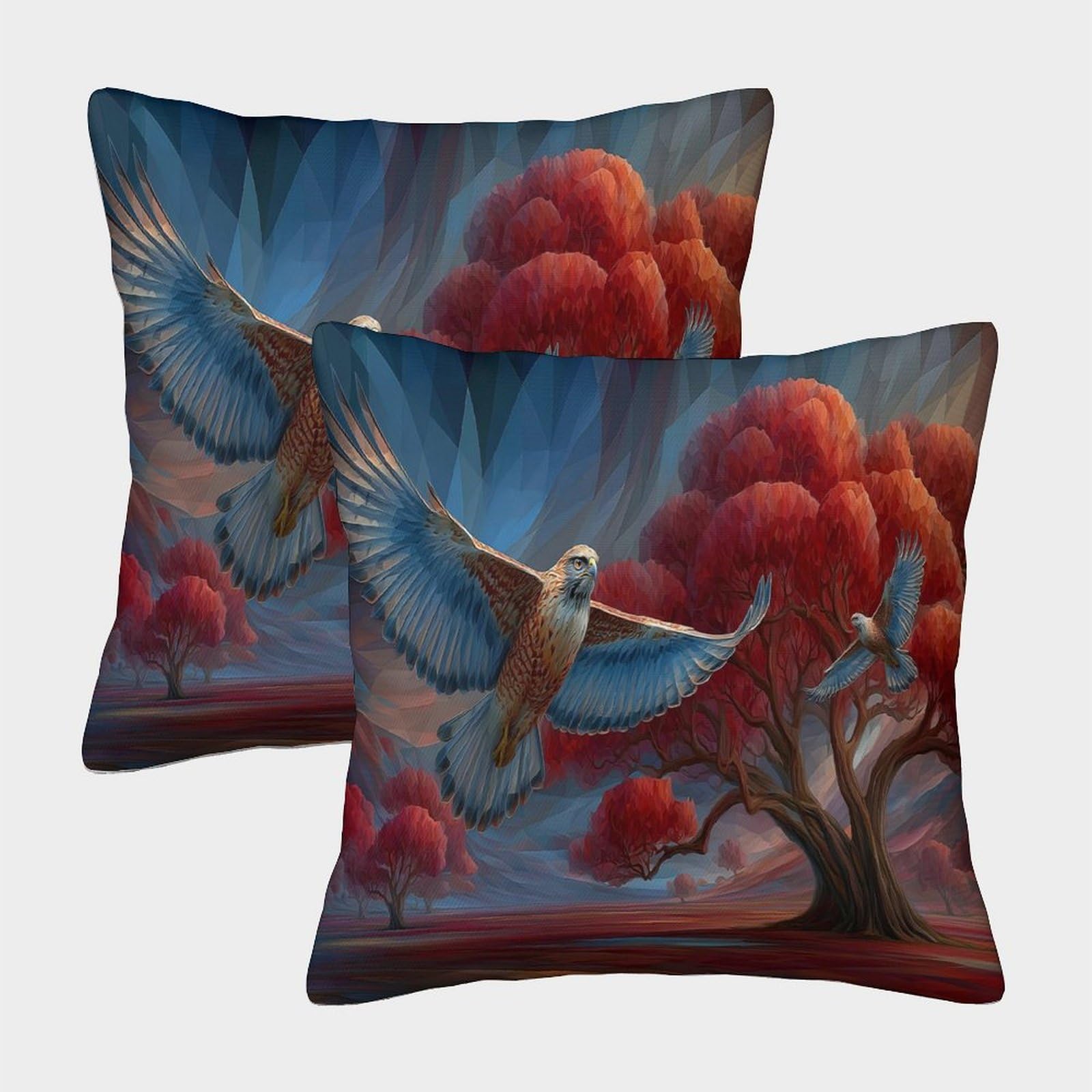 kaiyun 2 Pack Birds Flying, Red Trees Square Pillow Cover Cushion Cover 50x50cm Suitable for Sofa Bed Chair,3D Pattern