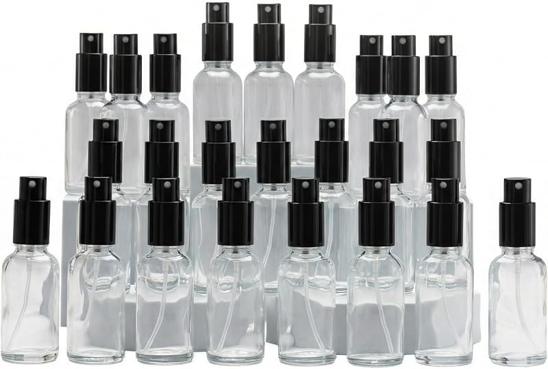 YIZHAO Frascos de Vidro Transparente com Spray de Névoa Fina 30 mL e Tampa Metálica, Recarregáveis, Pacote com 24
