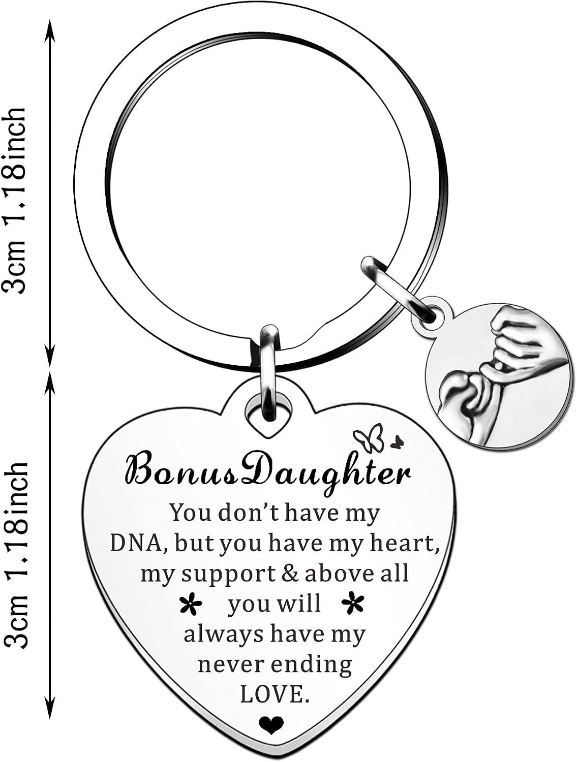 HULALA Bonus Daughter Heart Keyring Gifts for Birthday Christmas You Don't Have My DNA But You Have My Heart My Support Never Ending Love - Image 3