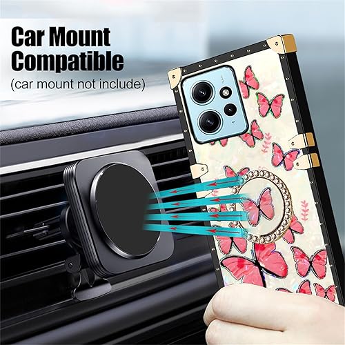 Miniatura 5 de CCSmall Funda cuadrada para Xiaomi Redmi Note 12 4G (no 5G) con soporte de anillo para mujeres y niñas, bonita decoración de metal elegante esquina