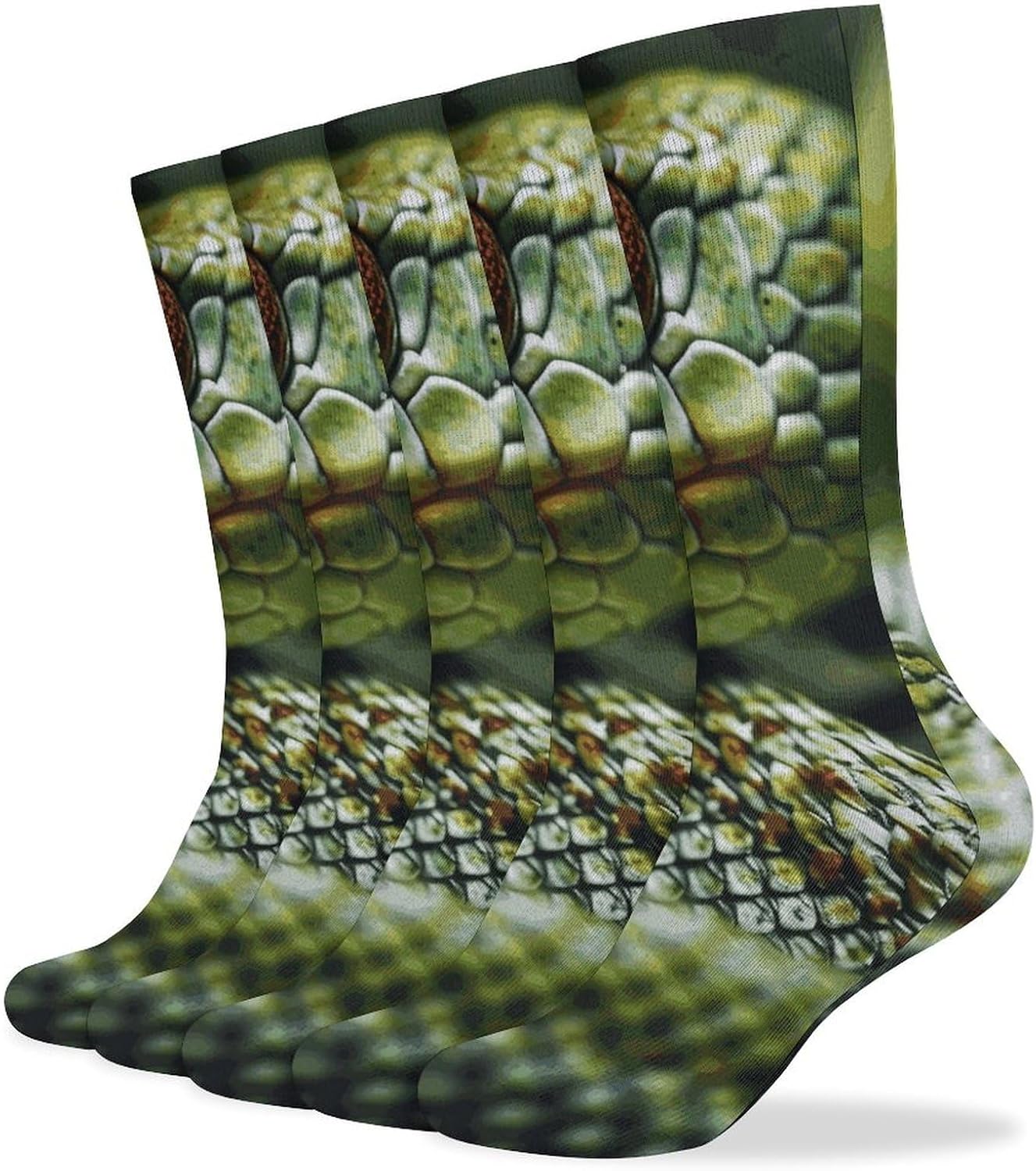 Green Snake Crew Socks Cozy Casual Calf Socks Lightweight Long Work Sock Breathable Athletic Sock for Hiking Sports Running 5 Pairs