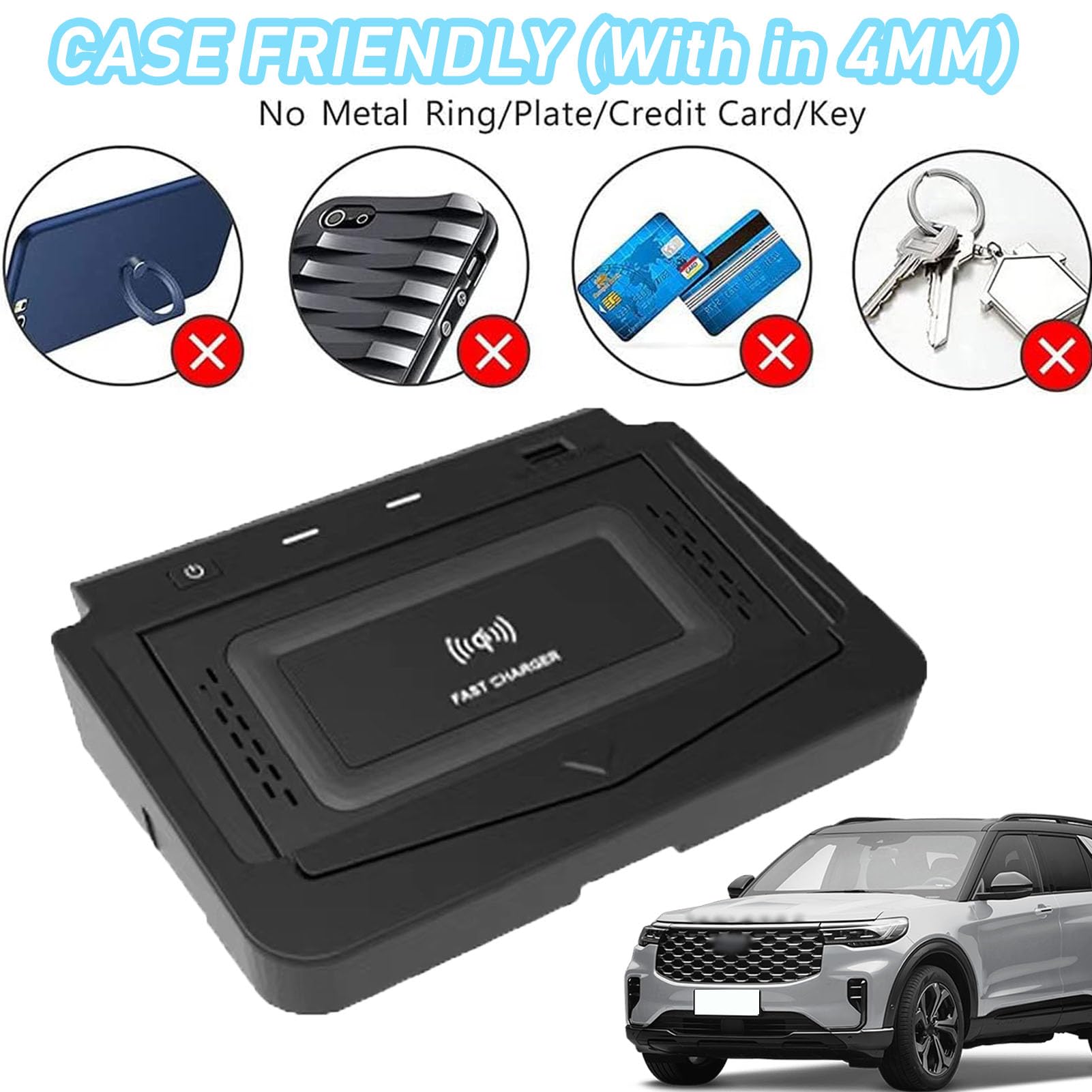 Caricabatterie Wireless per Auto per Explorer Platinum/XLT/Base Sport Tutti i Modelli Accessorio con 15 W Wireless e USB Qc3.0 Ricarica Rapida Regalo per la Famiglia