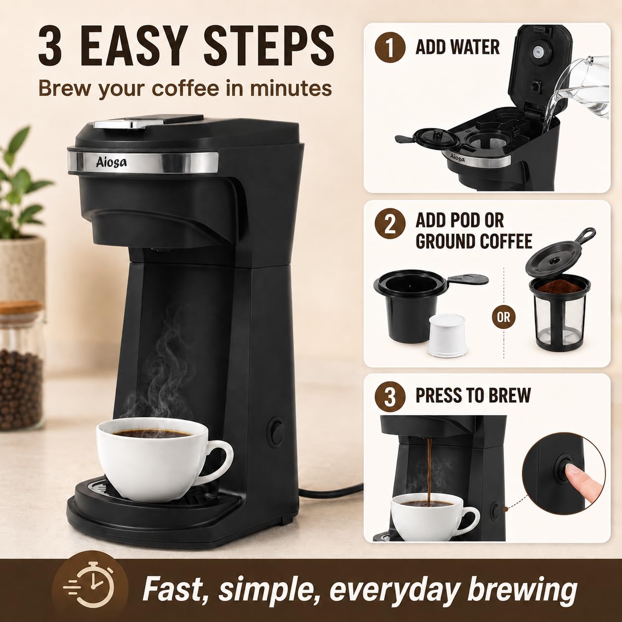 Macchina da caffè 2 in 1, monoporzione K da 14 once, con tazza da viaggio, mini macchina da caffè personale individuale, funzionamento con un pulsante, spegnimento automatico, 800 W con filtro