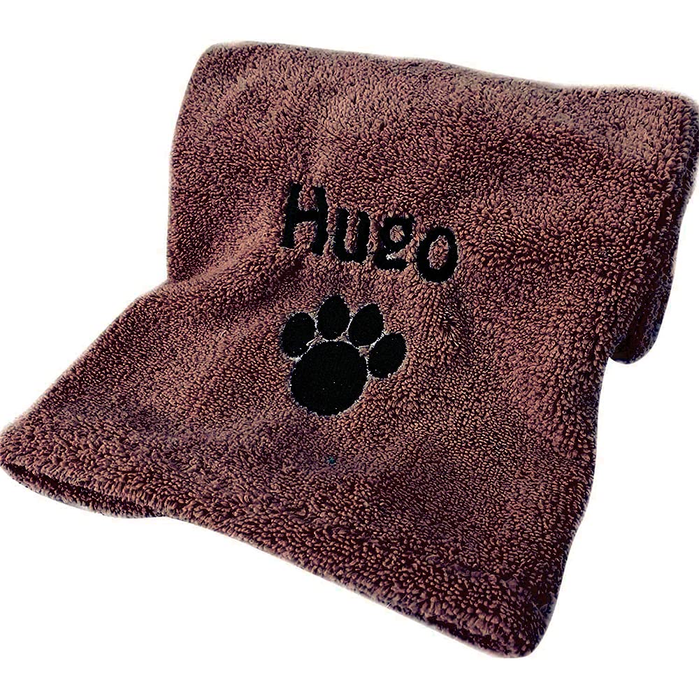 Hoolaroo Personalised Dog Towel Custom Dog Gifts Presents Absorbent Pet Towel New Puppy 100 x 60 cm Drying Blanket Christmas Stocking Filler Dark Brown