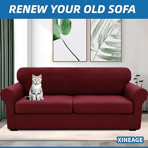 Miniatura 4 de XINEAGE - Fundas para sofá de 3 piezas, para sofá de 2 cojines extragrandes, funda súper elástica para sofá de 2 asientos, funda universal para sofá