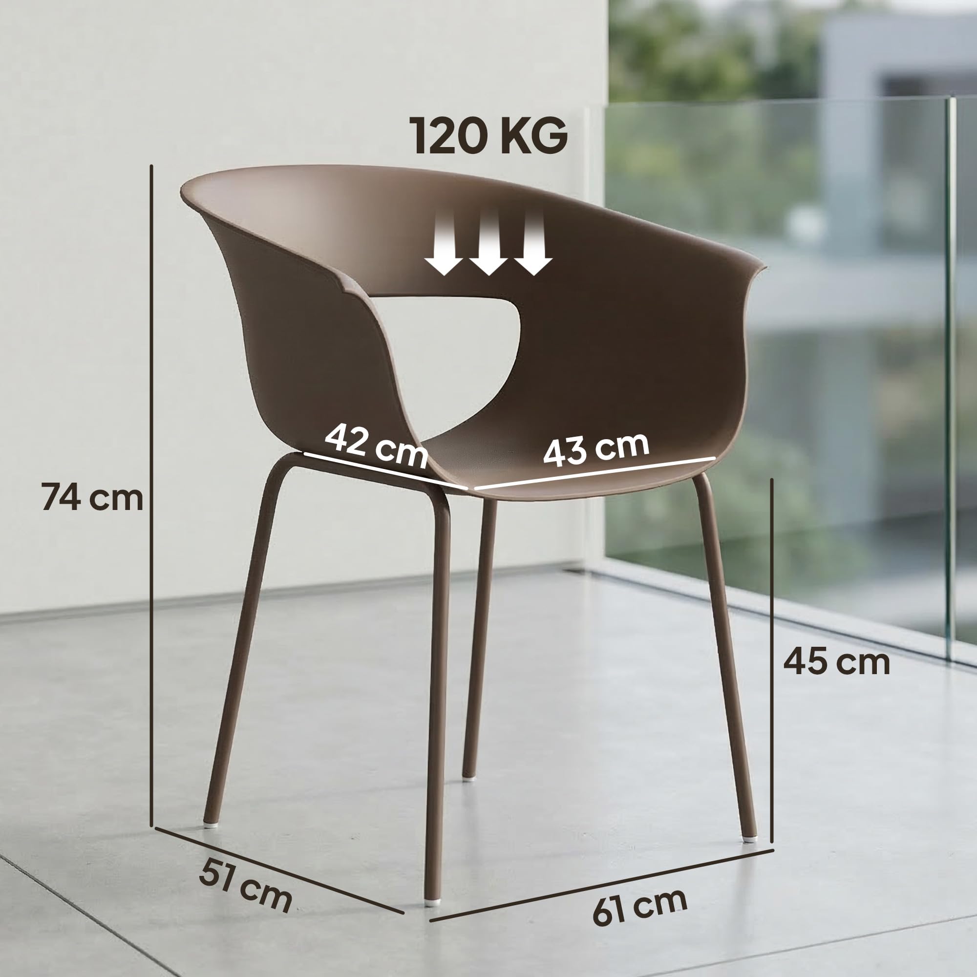 Outsunny Krzesła ogrodowe 4 szt. ergonomiczne podłokietniki 120kg kawowy | Krzesła balkonowe, design z wycięciami, odporne na warunki, odporne na rdzę, krzesła outdoor, tarasowe, balkon, taras