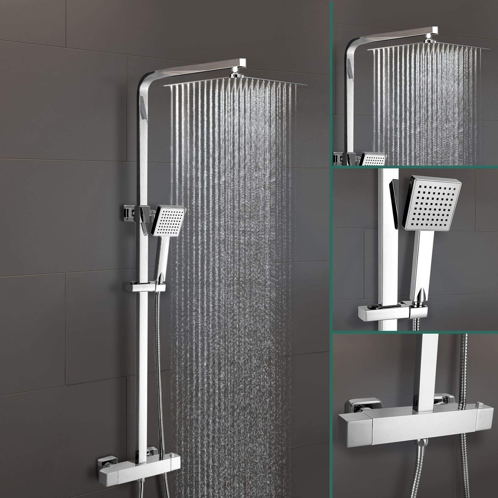 Nes Home Chrome | Lois Square Bathroom Thermostatic Mixer Shower Valve