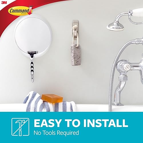 Miniatura 3 de Gancho de metal para baño Command Modern Reflections, pequeño, níquel satinado, 1 gancho con cinta resistente al agua (MR01-SN-BES)., MR02-SN-B