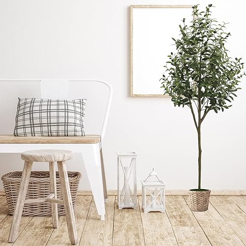 Miniatura 8 de TONAHUTU Árbol de olivo artificial, planta de olivo artificial de 6 pies en maceta, 16 ramas y frutas, adecuada para salas de estar modernas, hogar,