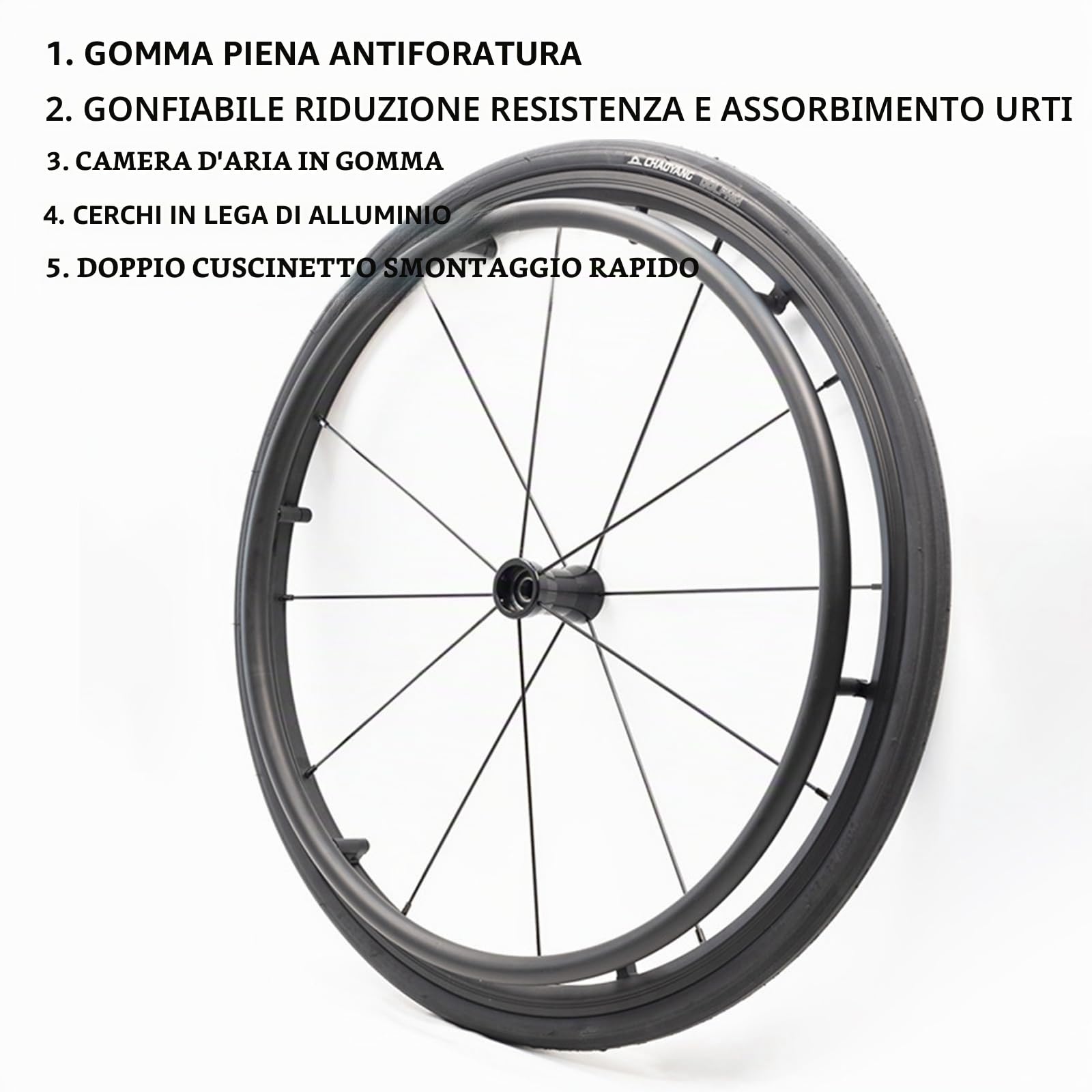 Sedia a rotelle in lega di alluminio per adulti, leggera, sportiva, pieghevole, con freno a mano e ruote posteriori a sgancio rapido, aiuto per la mobilità autonoma