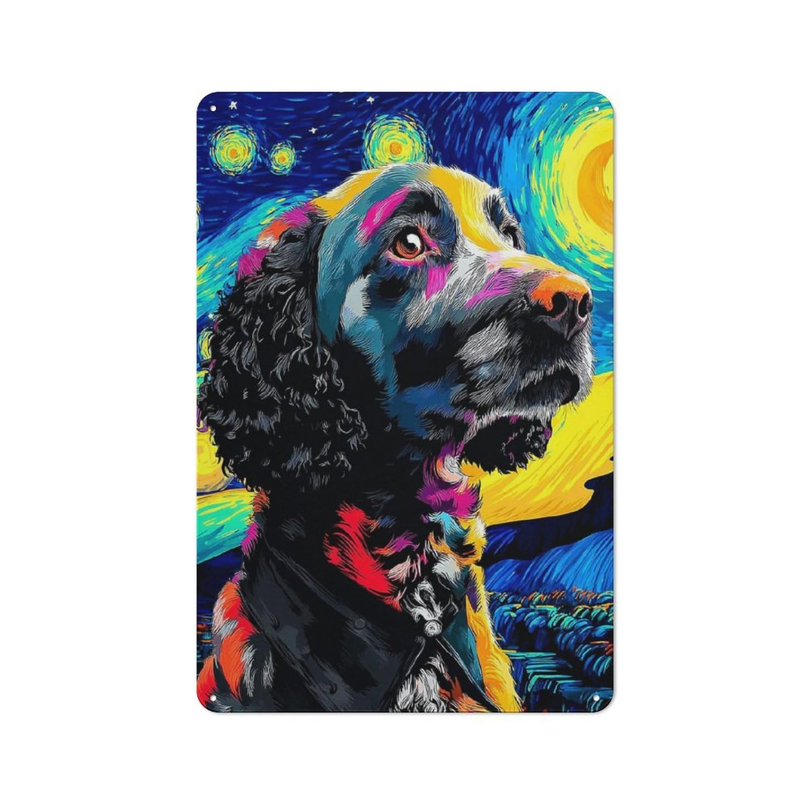 Junmoney Starry Night Dog Portrait -26 Vintage Tin Sign 30X20cm With For Guest Room Or Hallway, For Collectors Decorating Guest Rooms And Hallways