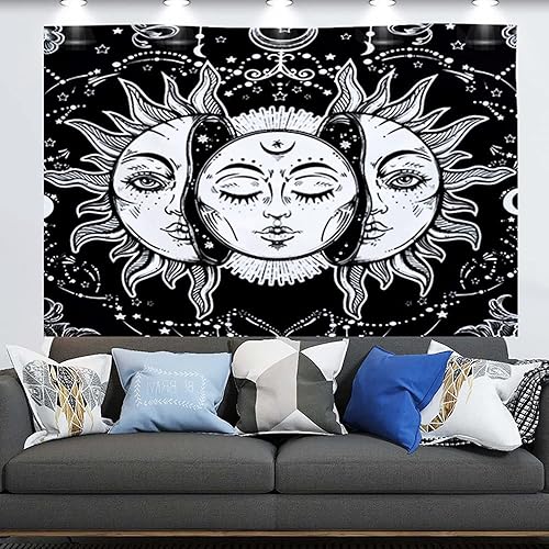 DANLCUPL Tapiz estético para colgar en la pared, diseño hippie, telón de fondo, decoración para dormitorio, sala de estar (negro y blanco ardiente,