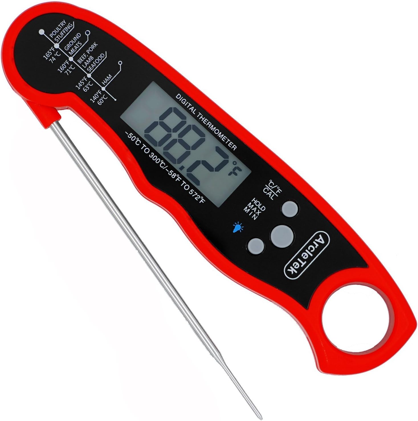 Arcletek Waterproof Meat Thermometer Probe Accurate Instant Read Thermometer Digital Cooking Thermometer For Grill Tea Milk BBQ Thermometer With Calibration And Long Probe