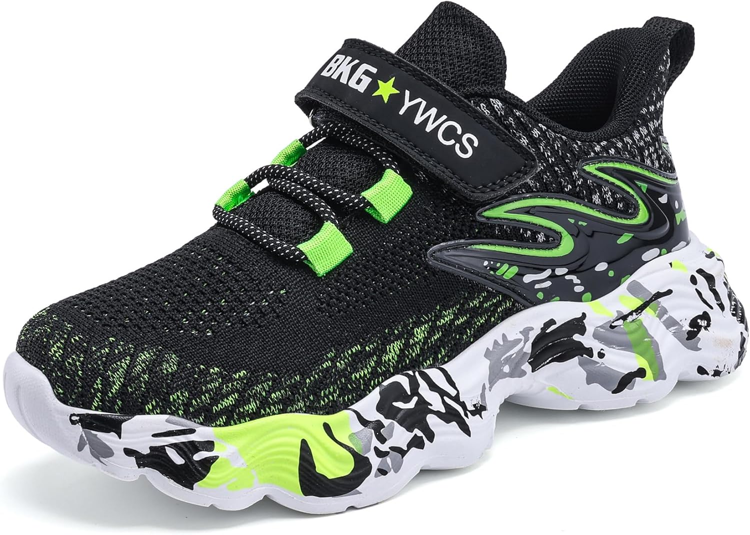 Kids Lightweight Graffiti Walking Shoes Knitted Mesh Easy On/Off Fashion Sneakers for Boy Girl with Hook&Loop Strap