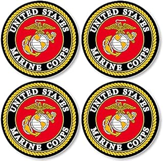 4-Pack Round Official US Marines Logo Stickers (Insignia Seal Vinyl Decal for Cell Phone Laptop, Water Bottle (1.25 inch Each) USMC Licensed