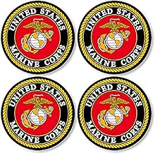 4-Pack Round Official US Marines Logo Stickers (Insignia Seal Vinyl Decal for Cell Phone Laptop, Water Bottle (1.25 inch Each) USMC Licensed