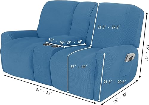 Miniatura 10 de cjc Sofá biplaza reclinable con funda de consola central, fundas de sofá reclinable de terciopelo de 8 piezas, fundas de sofá reclinable de 2