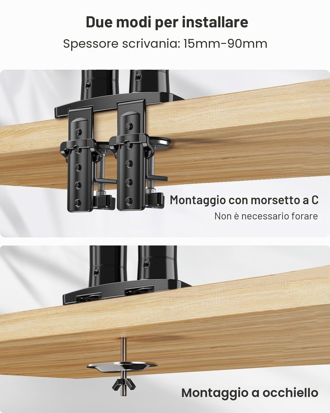 HUANUO Supporto Monitor Scrivania Doppio, Braccio Monitor Scrivania per Schermi da 13–32 Pollici, Supporto a Due Bracci per Monitor Curvi e Piatti, Attacco VESA 75x75 e 100x100 mm, Carico Massimo 9 kg