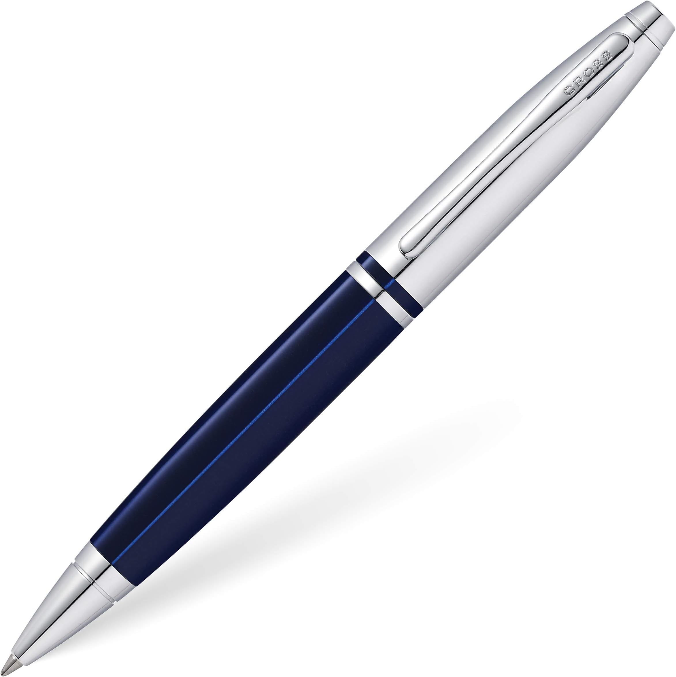 Cross Calais Chrome & Blue Refillable Ballpoint Pen – Medium Point, Black Ink, Smooth Writing, Presented in a Premium Gift Box