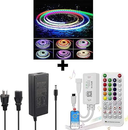 PAUTIX RGB Smart IC COB LED tira de luz IP65 impermeable direccionable 20ft6.1m, WiFi Music Pixel LED Smart Controller SP511E, adaptador de fuente