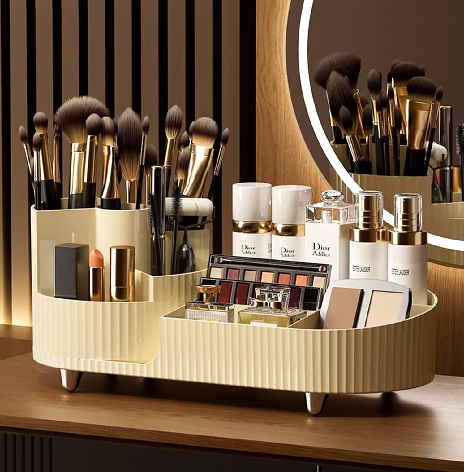 Rotating Makeup Organizer,Large Capacity Cosmetic Display Case,Easy To Hold All of Your Makeup Products, For Vanity, Countertop, Bathroom, Cosmetic Display Cases (White)