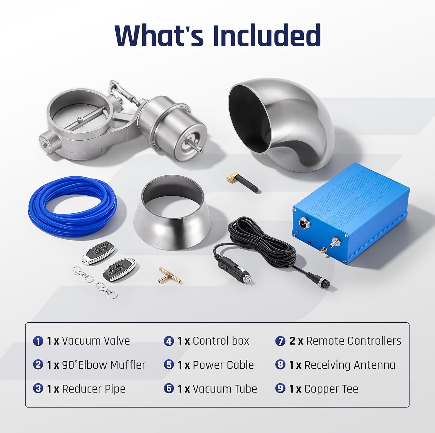 SPELAB Exhaust Cutout 2.5 Inch Universal Kit with Vacuum Pump, Bent Pipe, Cigarette Lighter Plug, Stainless Steel Exhaust Valve