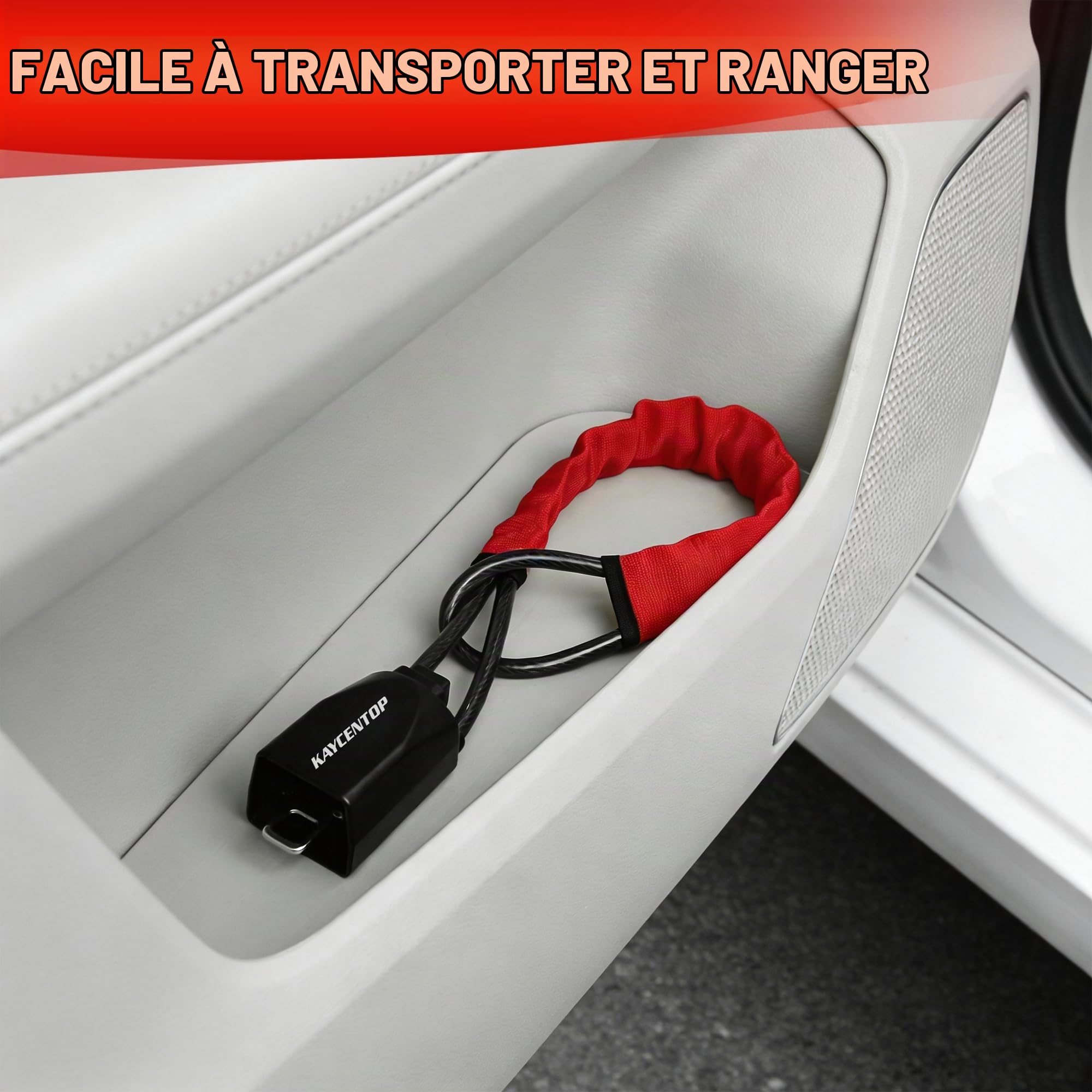 KAYCENTOP Verrou de volant de voiture - Dispositif antivol - Longueur maximale : 43,2 cm - Petit et léger - Multifonctionnel - S'adapte à la plupart des véhicules, SUV, voiturettes de golf - Rouge