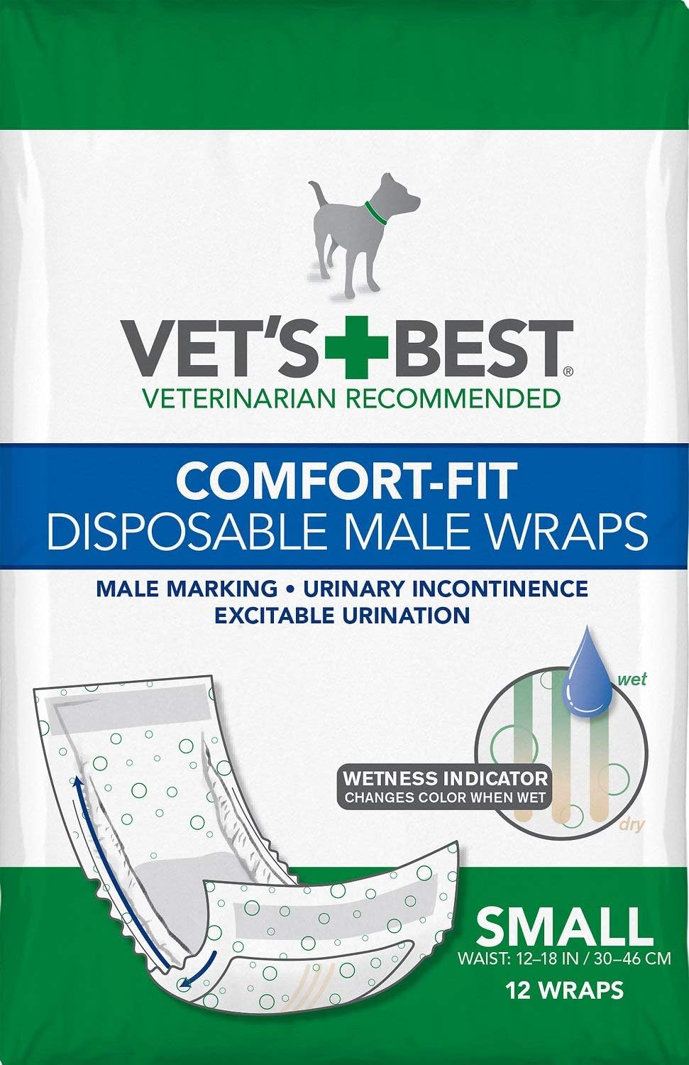 Vet's Best Male Wraps for Dogs, Comfort-Fit Disposable, Small, 12 Count, 6 Pack