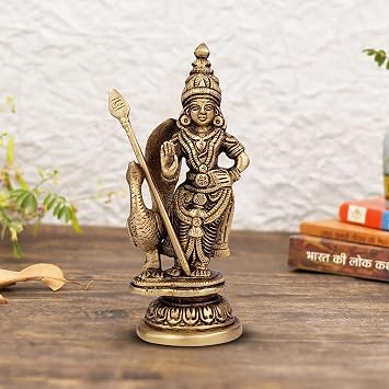 ARTVARKO Brass Lord Murugan Kartikeya Murugana Kumaraswamy Karthikeya Standing Idol Swaminatha Skanda Murti Swami Ji Kartik Statue Subramanya 6 Inch