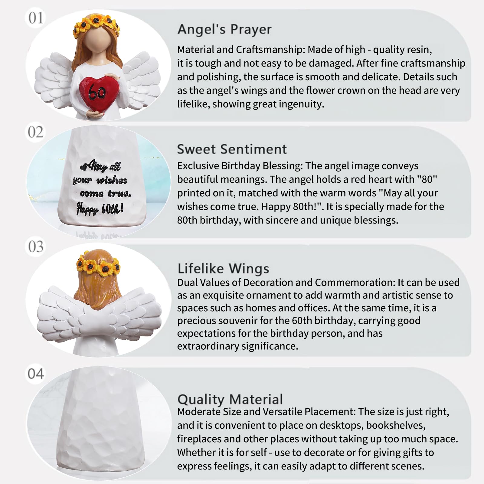60th Birthday Gifts for Women - Elegant Resin Keepsake Sculpture for 60 Year Old Woman, Best Happy 60th Birthday Decorations & Milestone Celebration Present