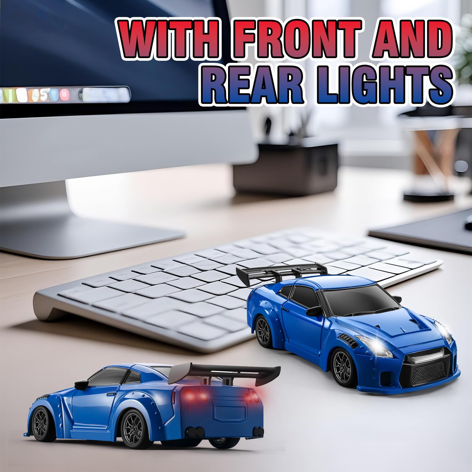 ACAMMZAR Coche Teledirigido Drift con Giroscopio, 1:43 Mini Proporcional Completo 4WD 18KM/H RC Drift Coche, con Luces LED, Gyro, RC Cars para Adultos Niñas, Azul