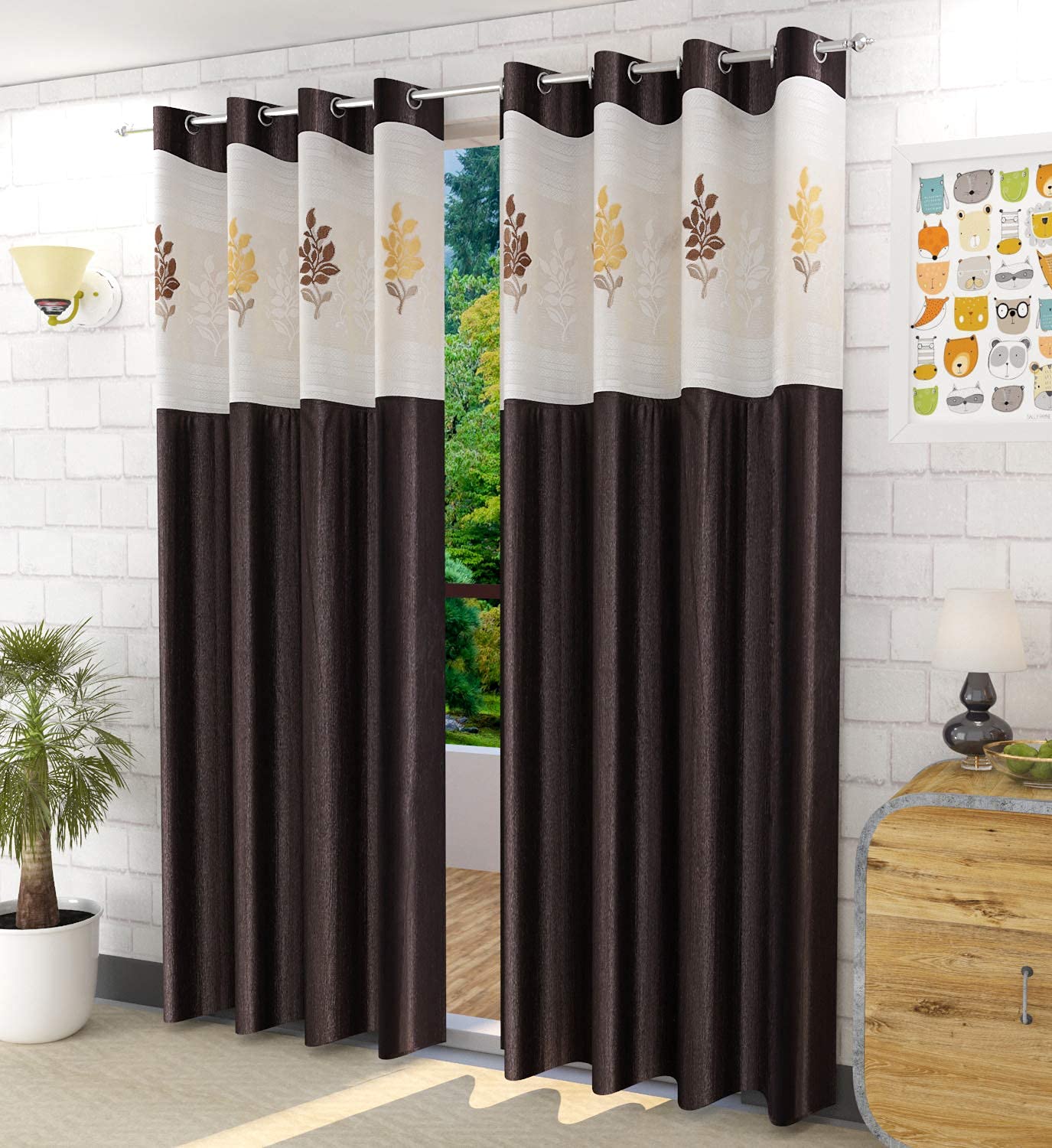 Polartains Modern Premium Polyester Floral Patch Semi-Transparent Net Curtains Set of 2 Brown (Door) 7 Feet (B09RB4YHCD) Amazon Price History, Amazon Price Tracker
