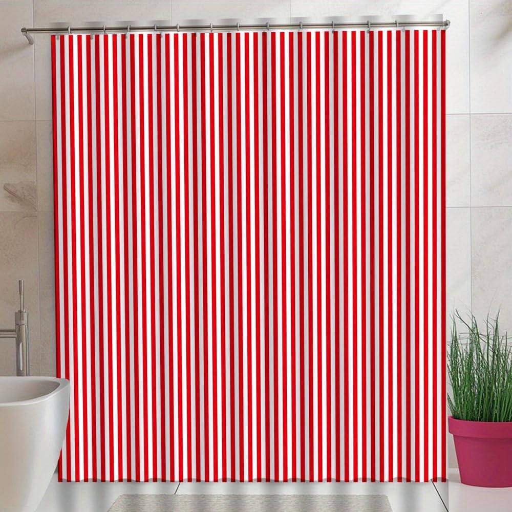 Tenda da doccia classica a righe rosse e bianche per bagno, design estivo, con ganci, 180 x 150 cm, impermeabile, elegante decorazione per la casa, facile da pulire.
