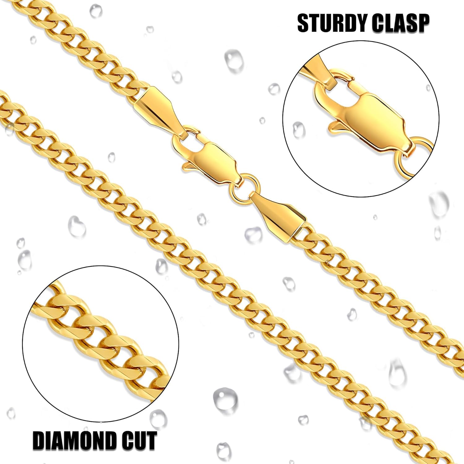 Fiusem 3.5mm Cuban Link Chains for Men, Silver Tone/Black/14K Gold Plated Stainless Steel Necklace Chain, Mens Necklace 16, 18, 20, 22, 24, 26, 28 Inch - Image 4