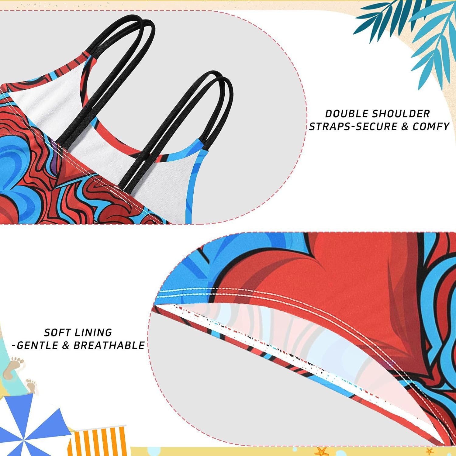 visesunny Girls Two Piece Swimsuits Red Blue Heart Graphics Girl's Bikini Sets Bathing Suits for Girls Size 5-12Y