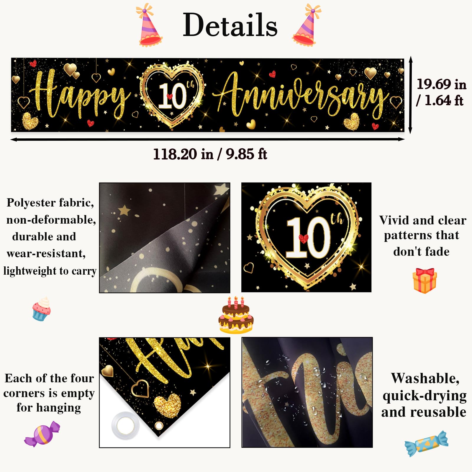 Amazon.com: Kimini-Ki Large Happy 10th Anniversary Banner, Cheers
