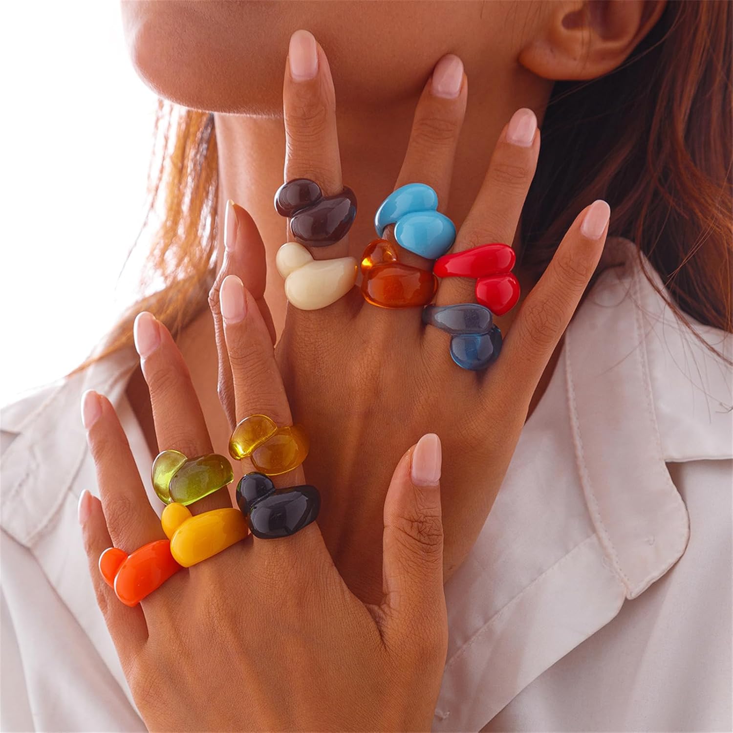 Vintage Multi-Color Resin Thick Ring Acrylic Plastic Knuckle Ring Simple Geometric Rings Cute Fashion Aesthetic Y2k Statement Rings Jewelry for Women - Image 7