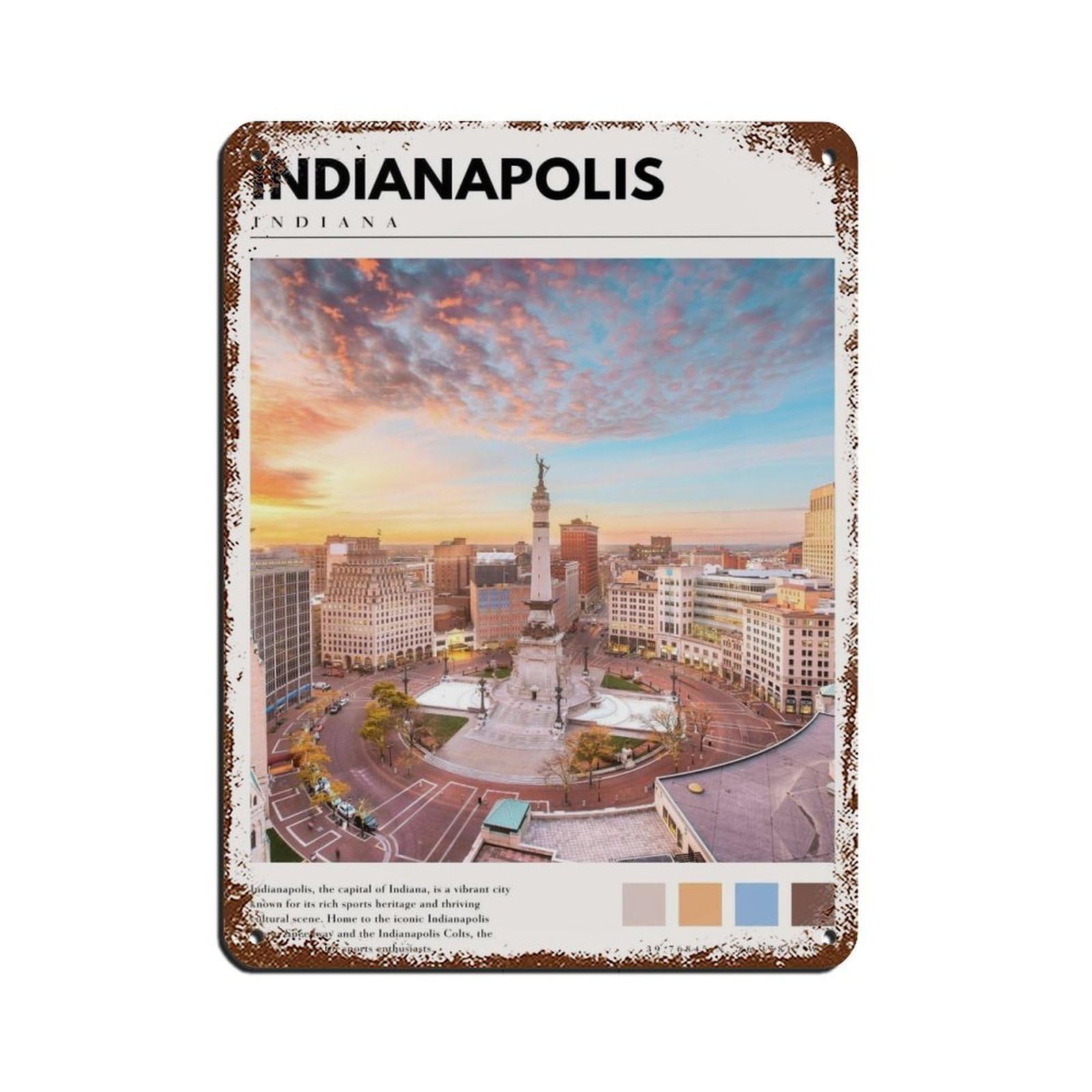 Indianapolis Art Indianapolis Indiana City Poster Tin Sign Vintage Metal Pub Club Cafe Bar Home Wall Art Decoration Poster Retro 12x16inch(30x40cm)
